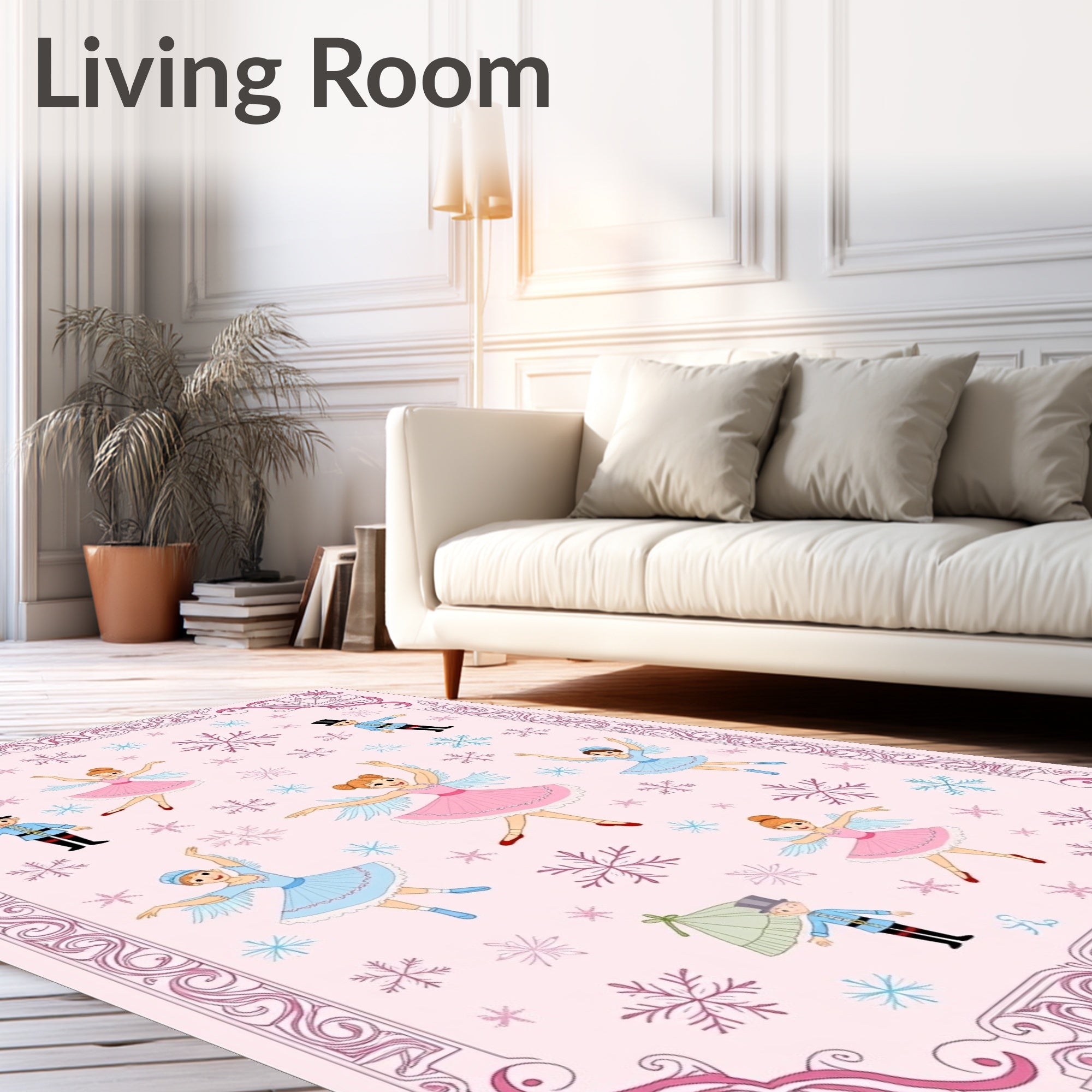 Pink Ballerinas and Nutcrackers Snowflakes Rug