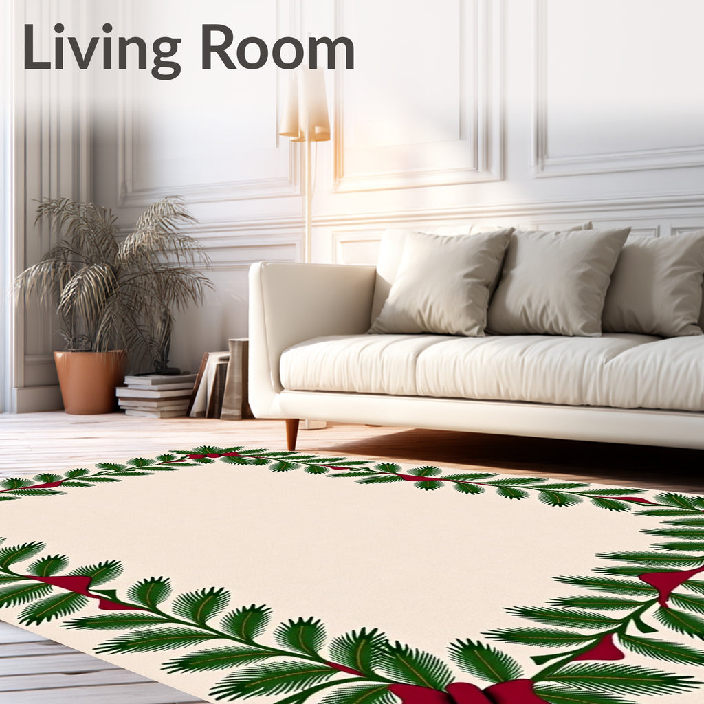Festive Green Fir Boughs Red Bows Rug
