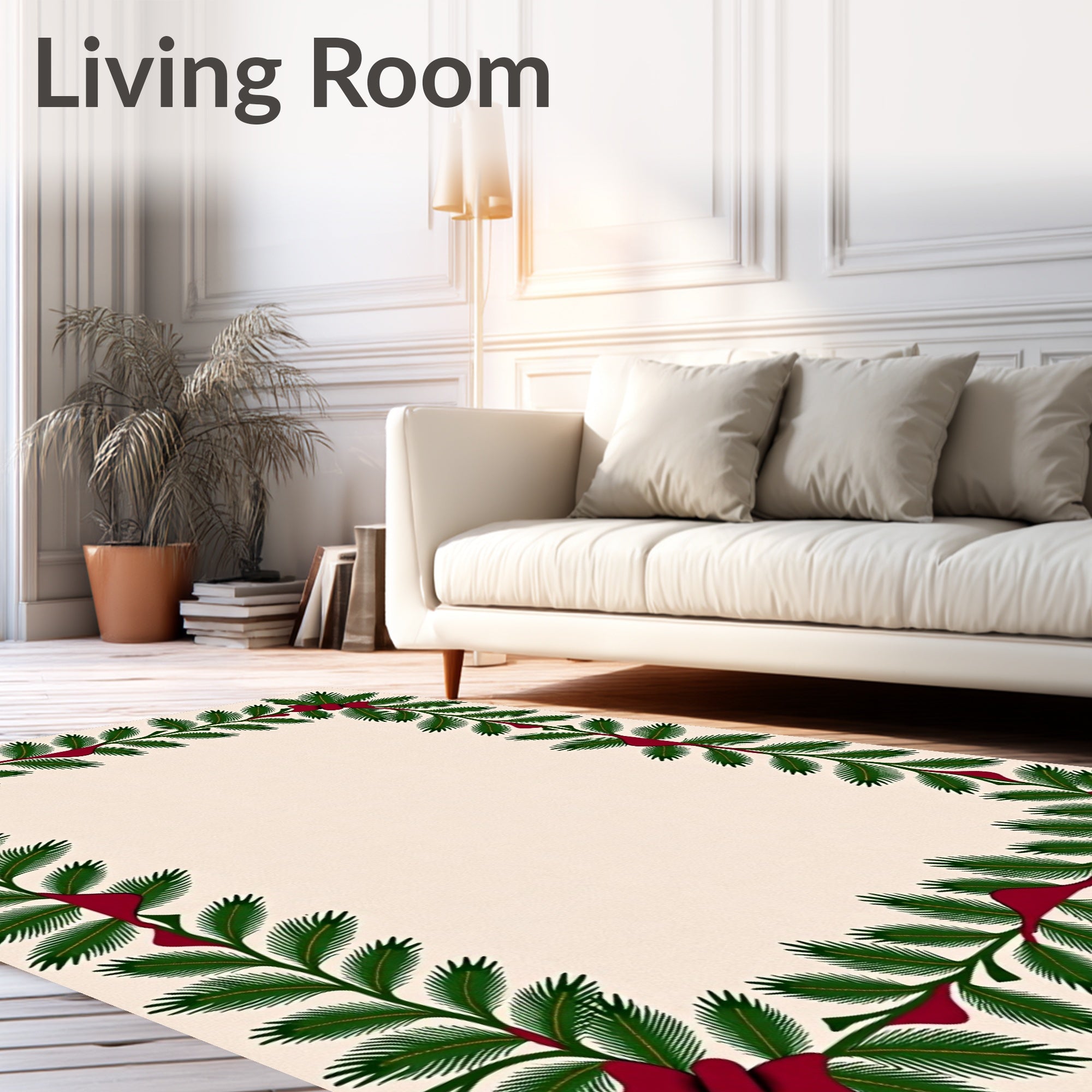Festive Green Fir Boughs Red Bows Rug