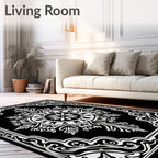 Intricate White Black Foliate Panel Rug