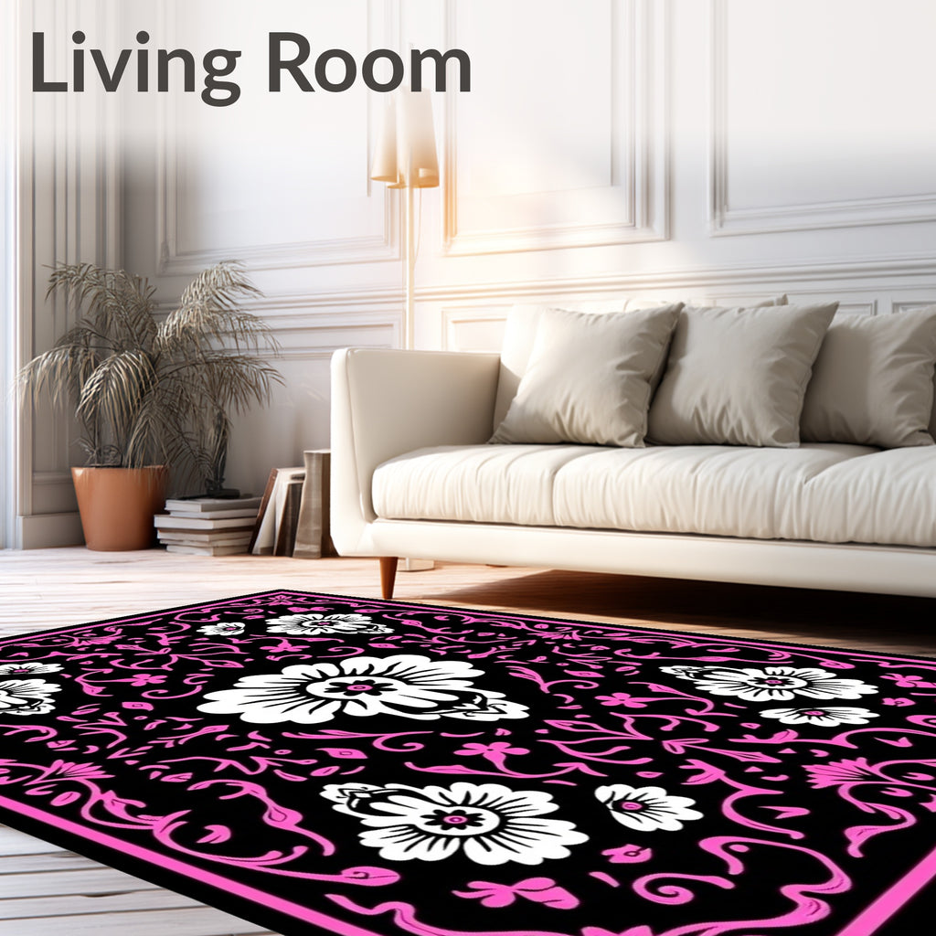 Bold Magenta Floral Damask Rug