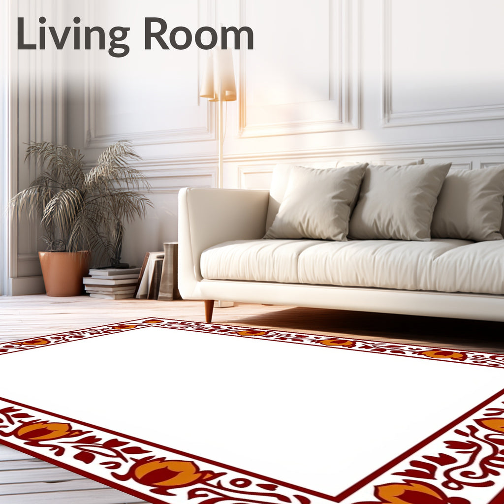 Crimson Orange Floral Vine Border Rug