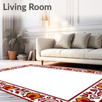 Crimson Orange Floral Vine Border Rug