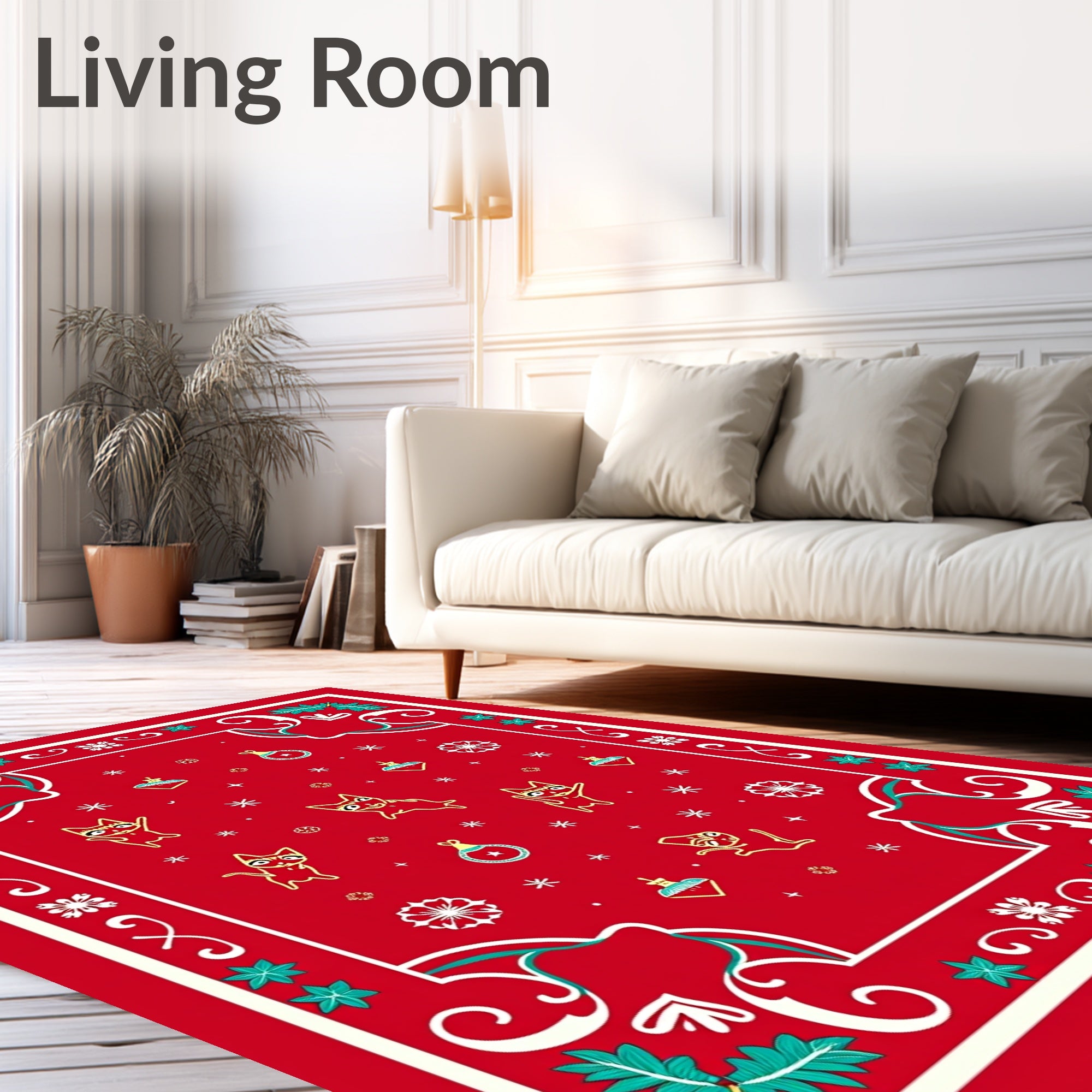 Festive Red Christmas Cats Ornaments Rug