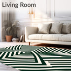 Dark Green Ivory Geometric Weave Rug