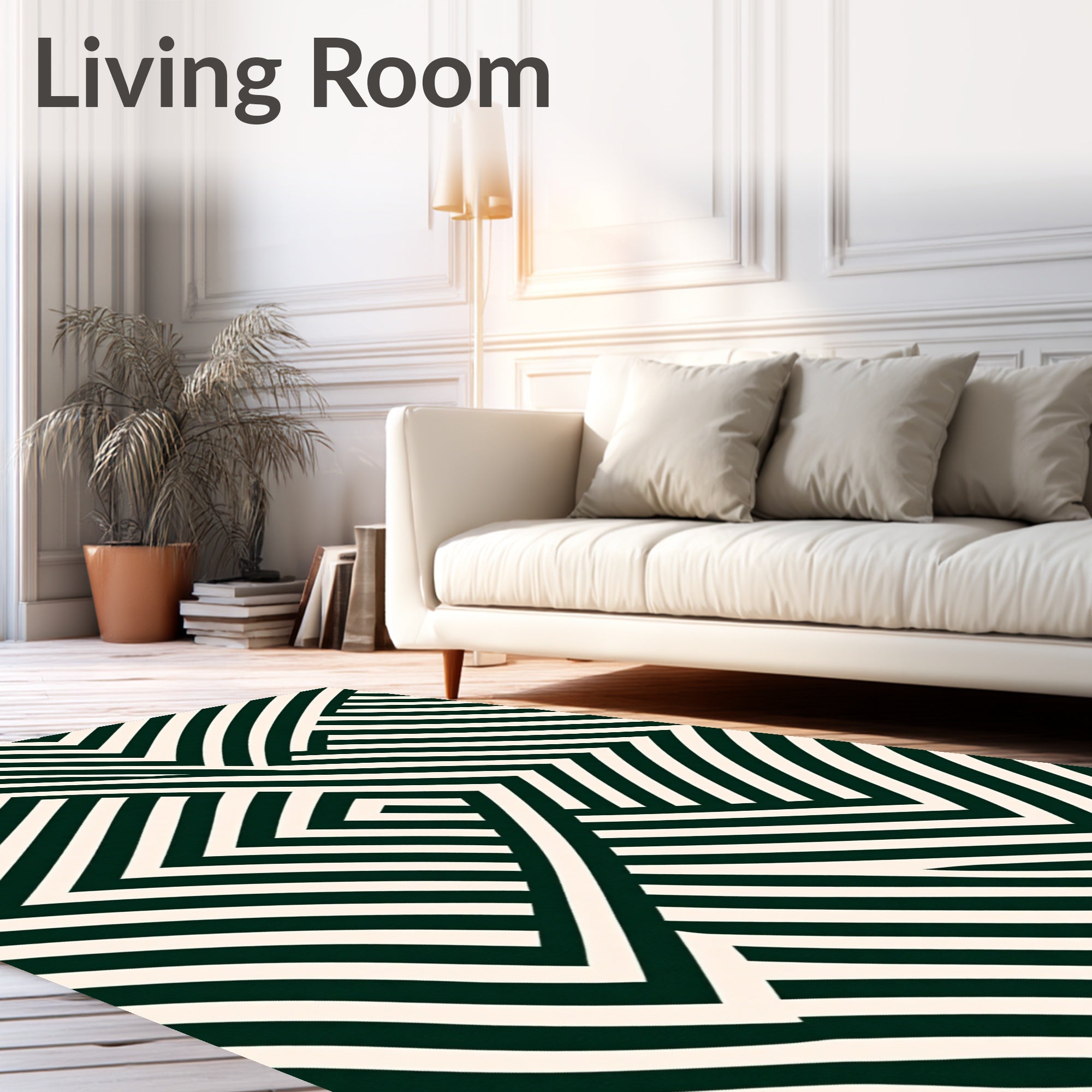 Dark Green Ivory Geometric Weave Rug
