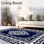 Navy Cream Ornate Floral Medallion Rug