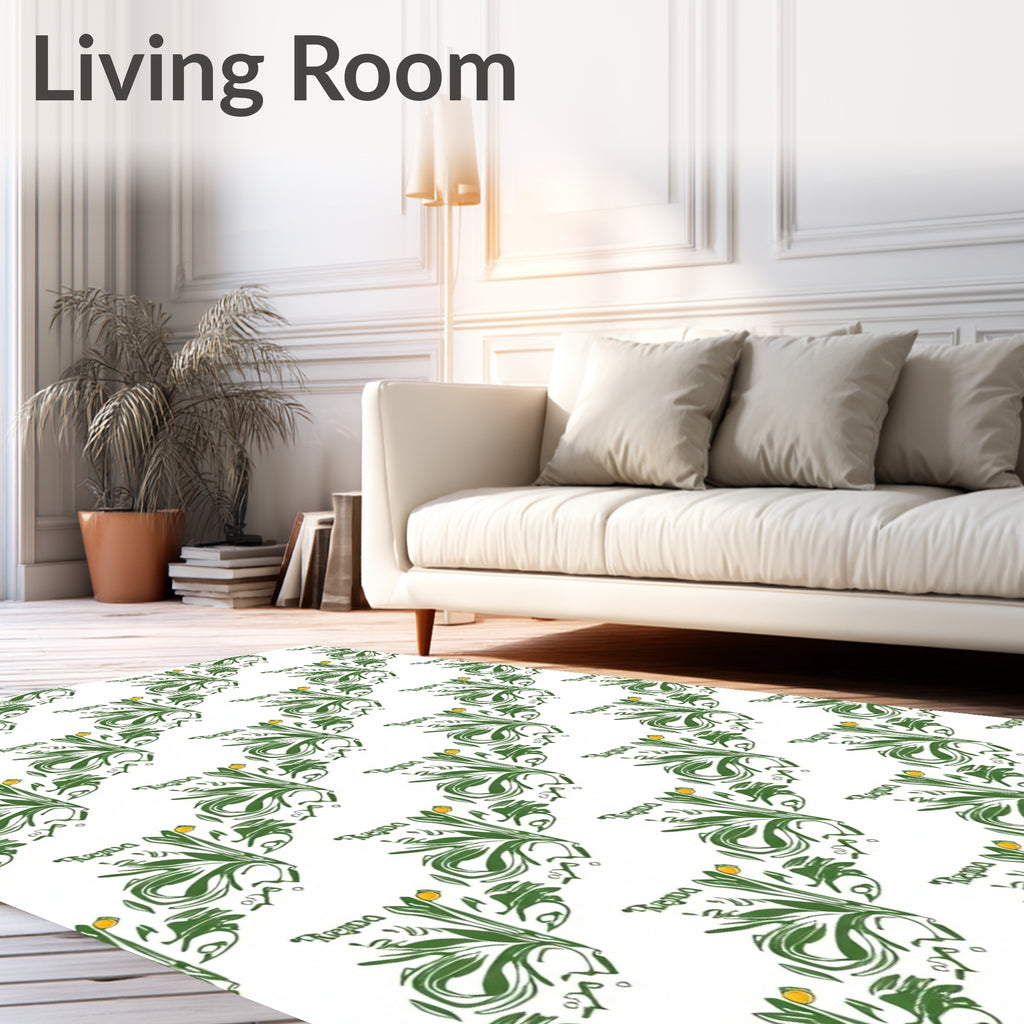 Green Leafy Swirls with Orange Accents Rug