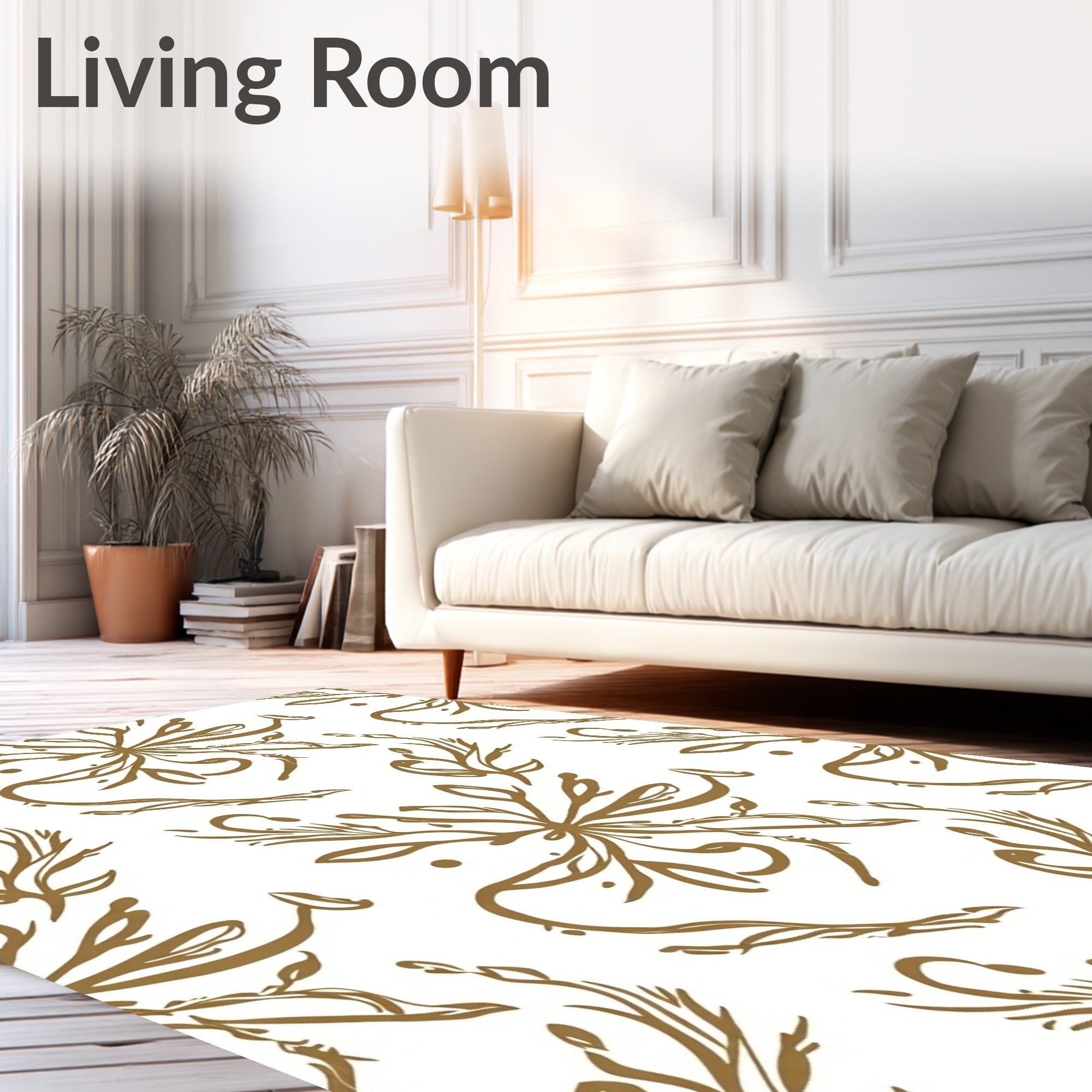 Gold Floral Vine Whimsical Nature Rug