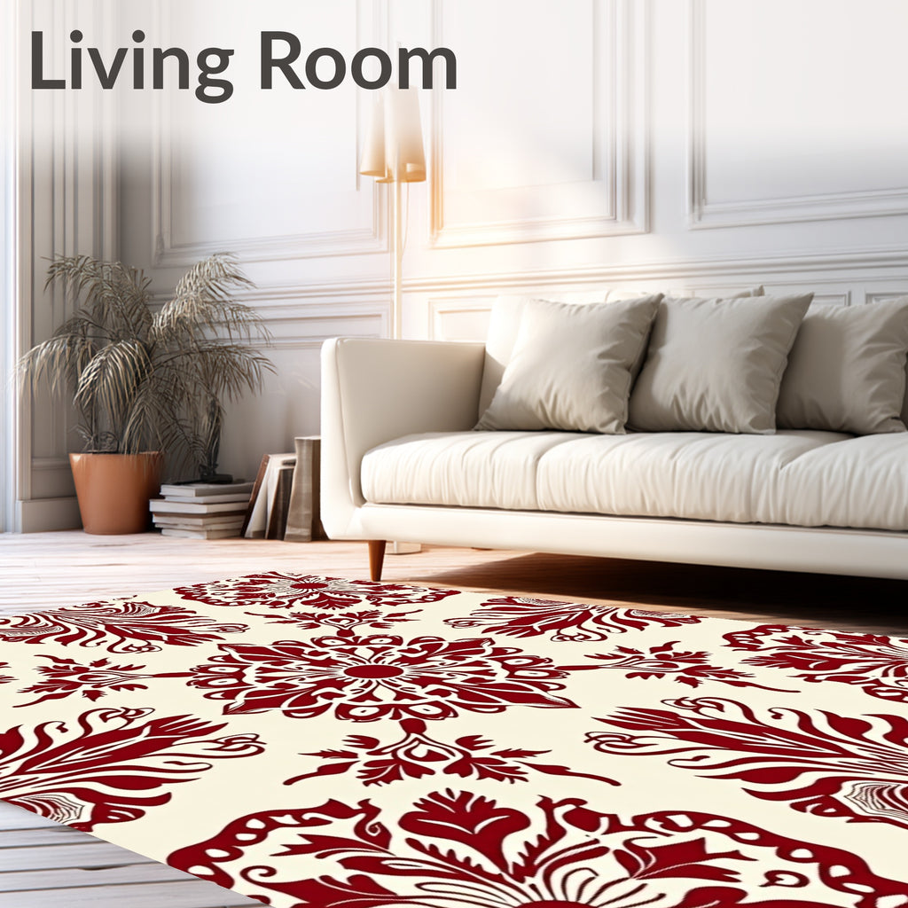 Crimson Medallion Floral Damask Rug