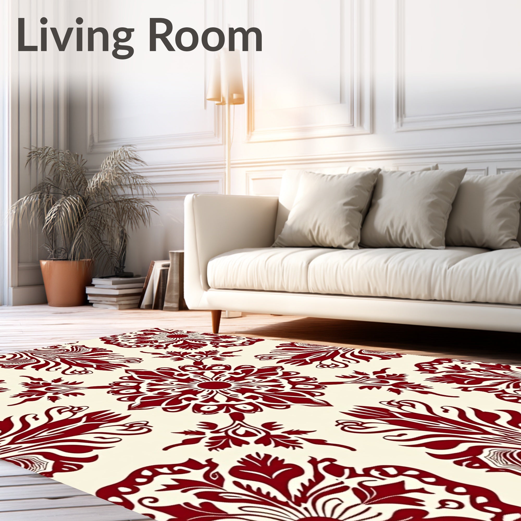Crimson Medallion Floral Damask Rug