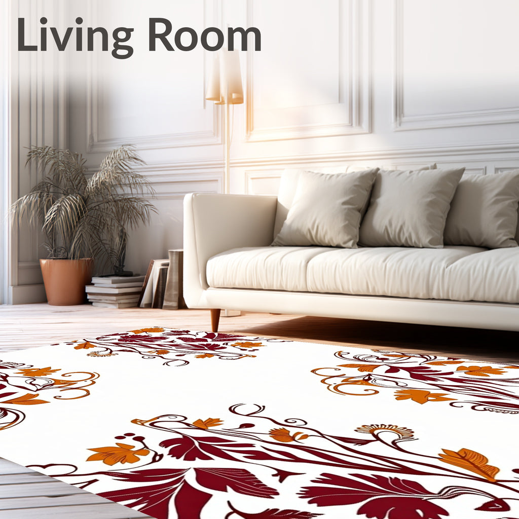 Burgundy Mustard Floral Scrollwork Garland Rug