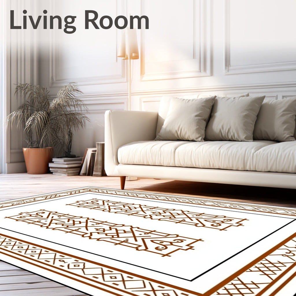 Brown Double Column Geometric Border Rug
