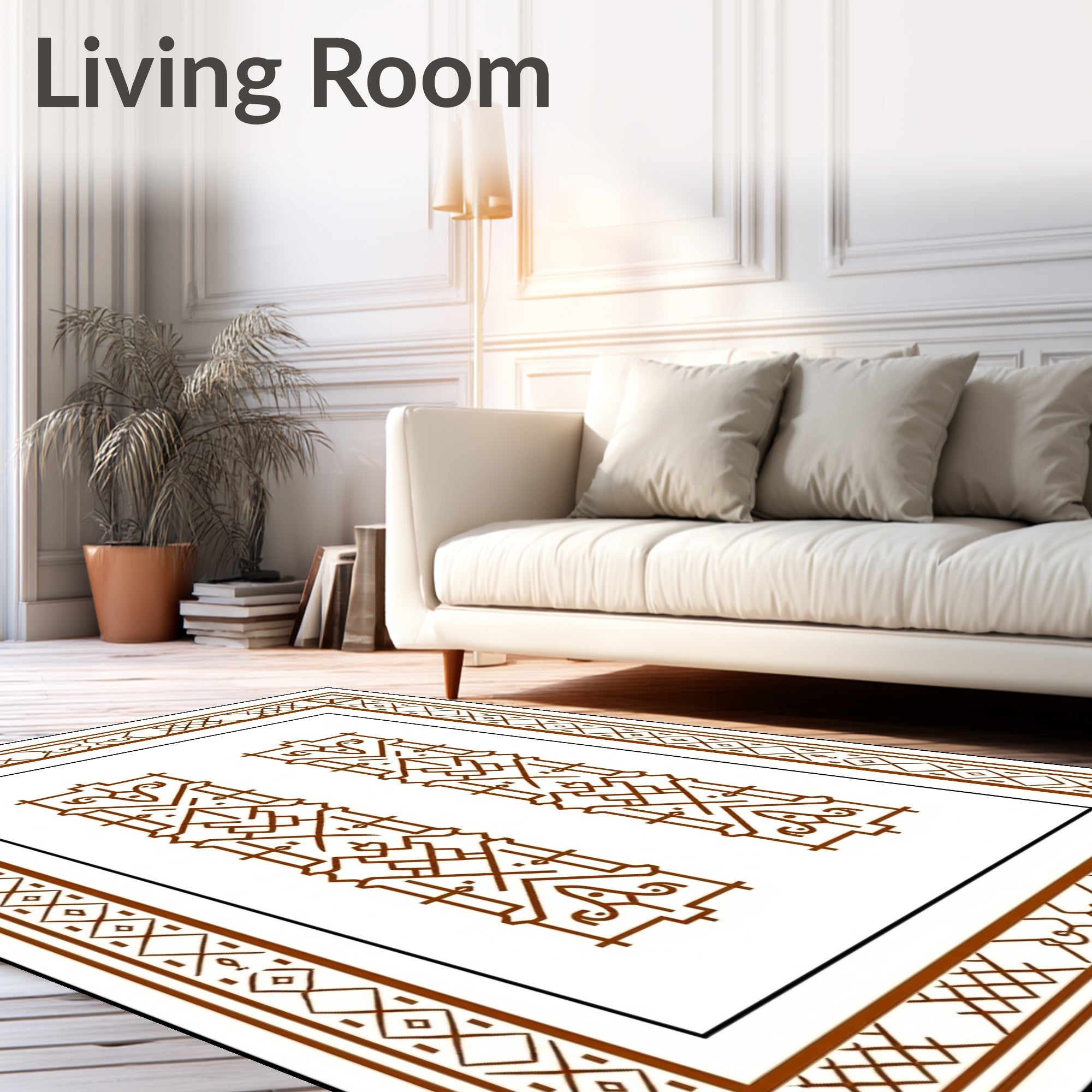 Brown Double Column Geometric Border Rug