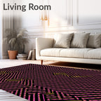 Retro Pink Yellow Geometric Maze Rug
