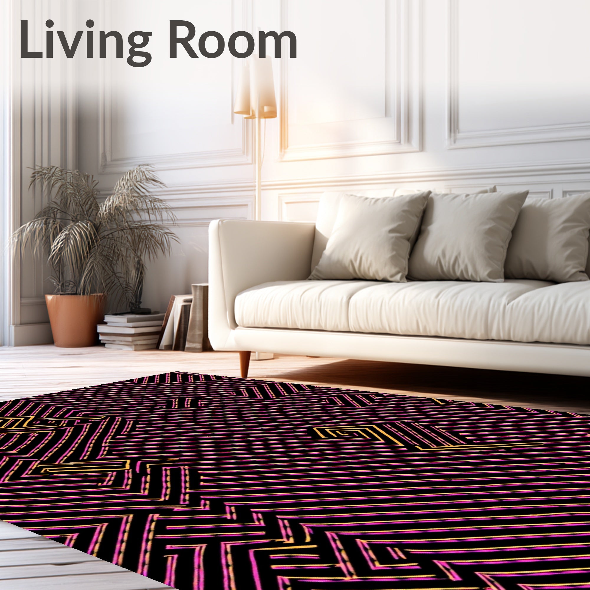Retro Pink Yellow Geometric Maze Rug