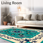 Turquoise Ivory Midnight Floral Mandala Rug