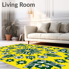 Vibrant Yellow Green Mandala Medallions Rug