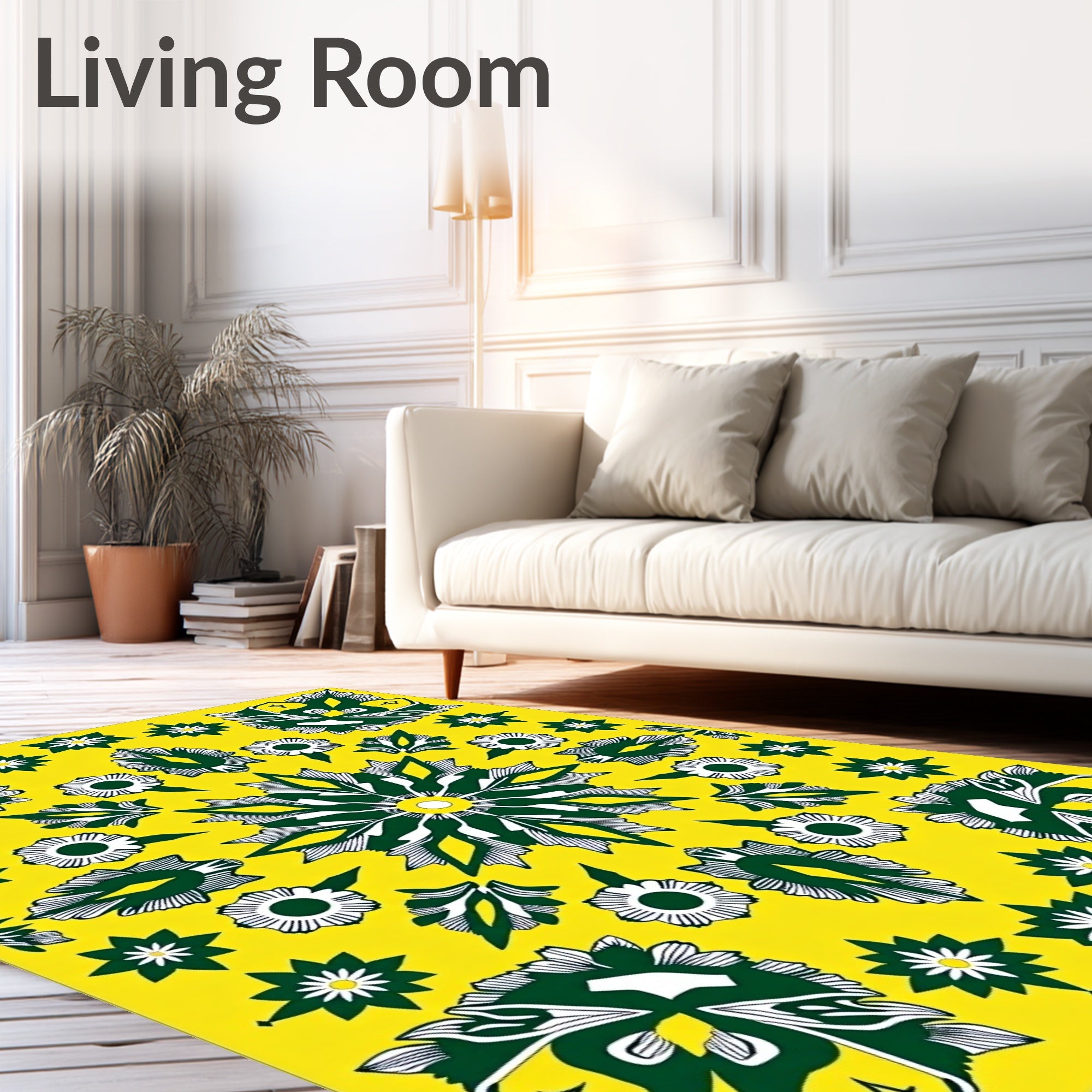 Vibrant Yellow Green Mandala Medallions Rug