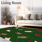 Festive Green Evergreen Whimsical Cat Ornaments Rug