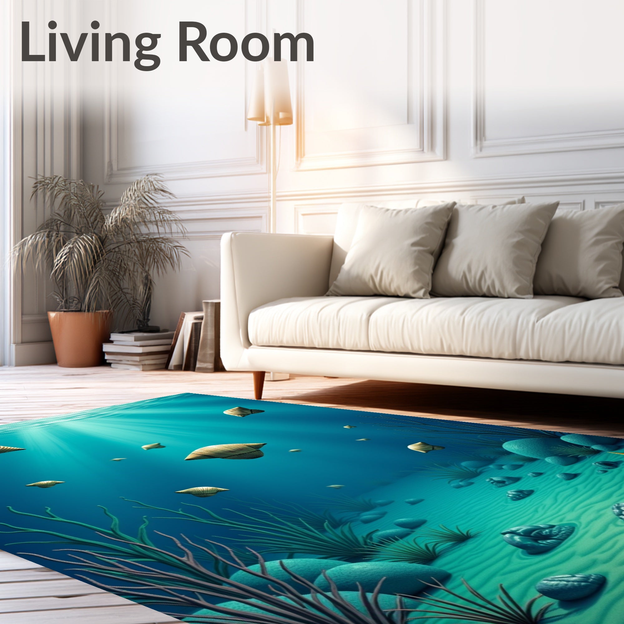 Undersea Nautilus Shell Coastal Scene Rug