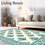 Teal Scroll Frame With Cream Medallion Rug