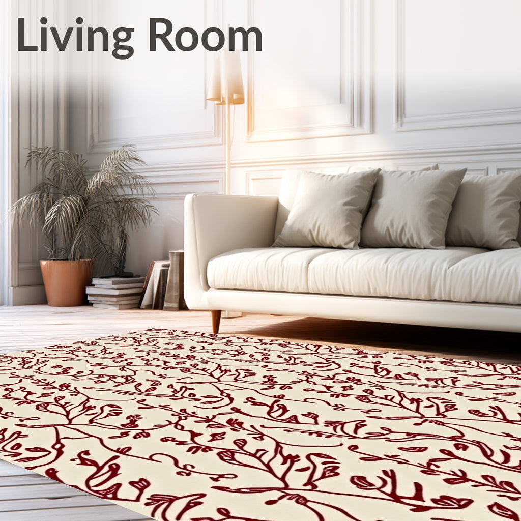 Deep Red Vine Scroll Rug