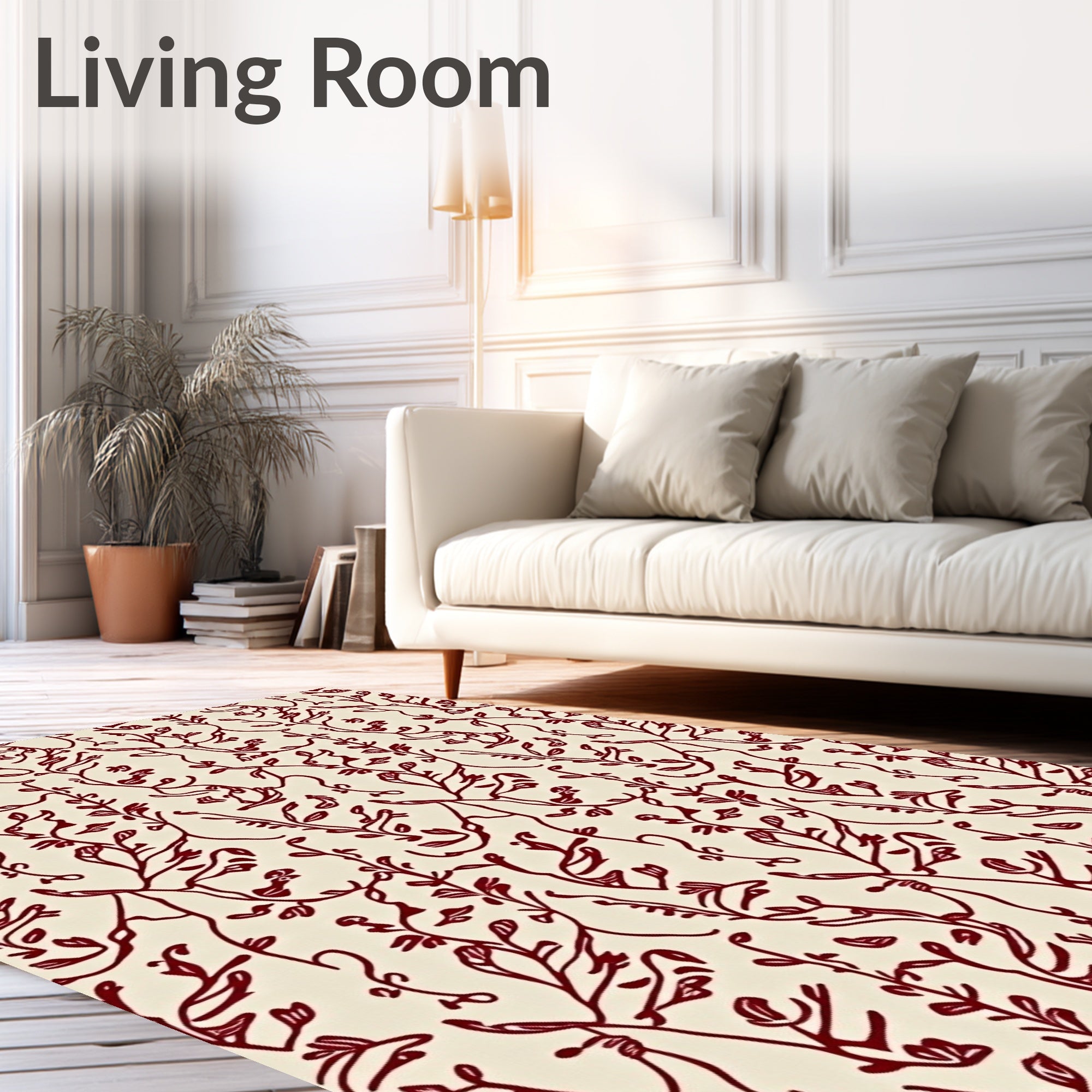 Deep Red Vine Scroll Rug