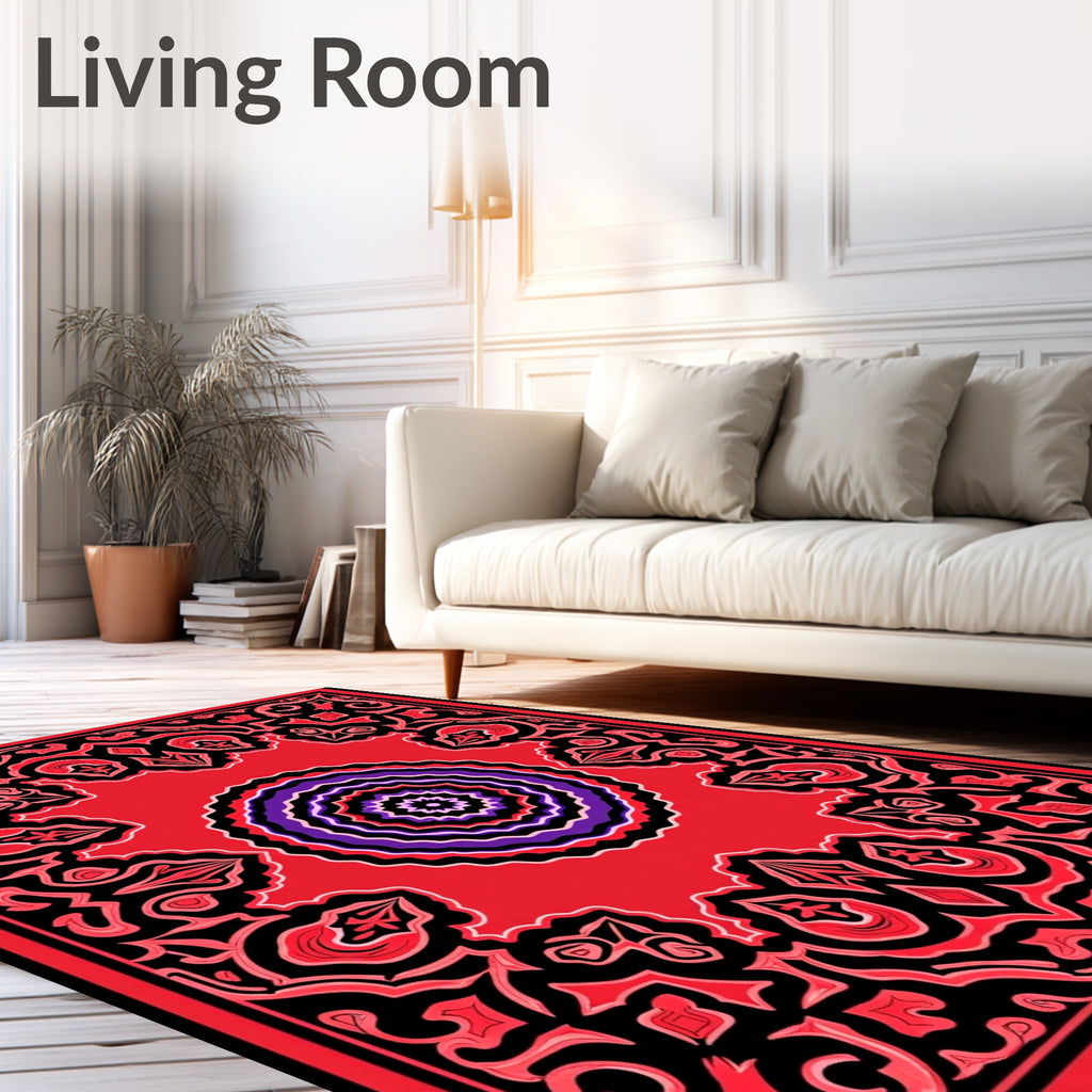 Vibrant Crimson Mandala With Purple Accents Rug