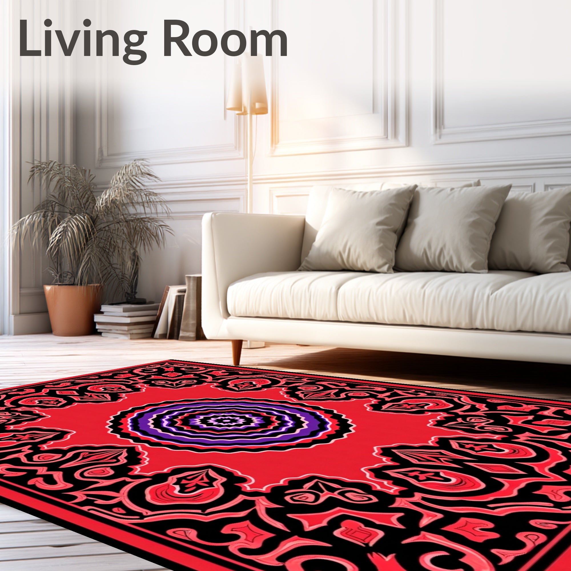 Vibrant Crimson Mandala With Purple Accents Rug