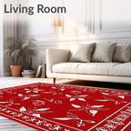 Bold Red Poinsettia Floral Border Rug
