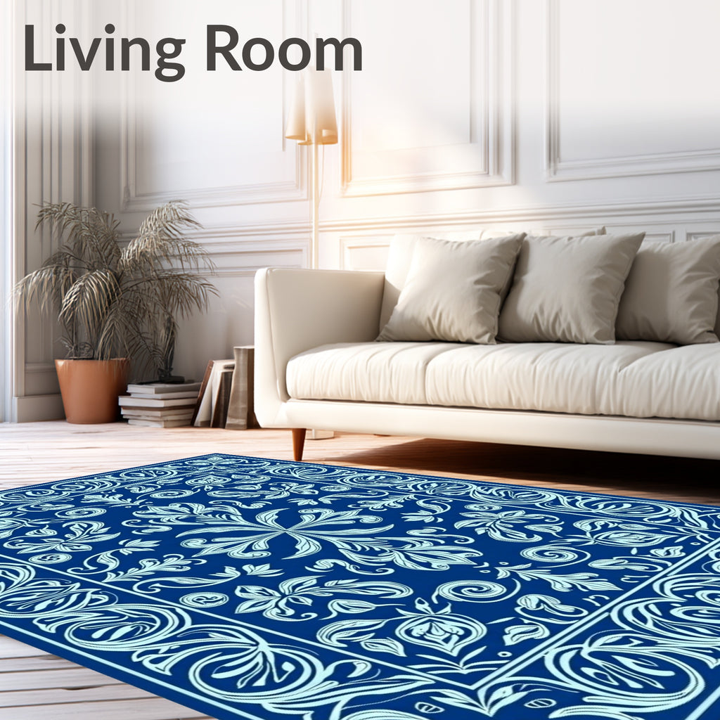 Elite Blue Floral Filigree Medallion Rug
