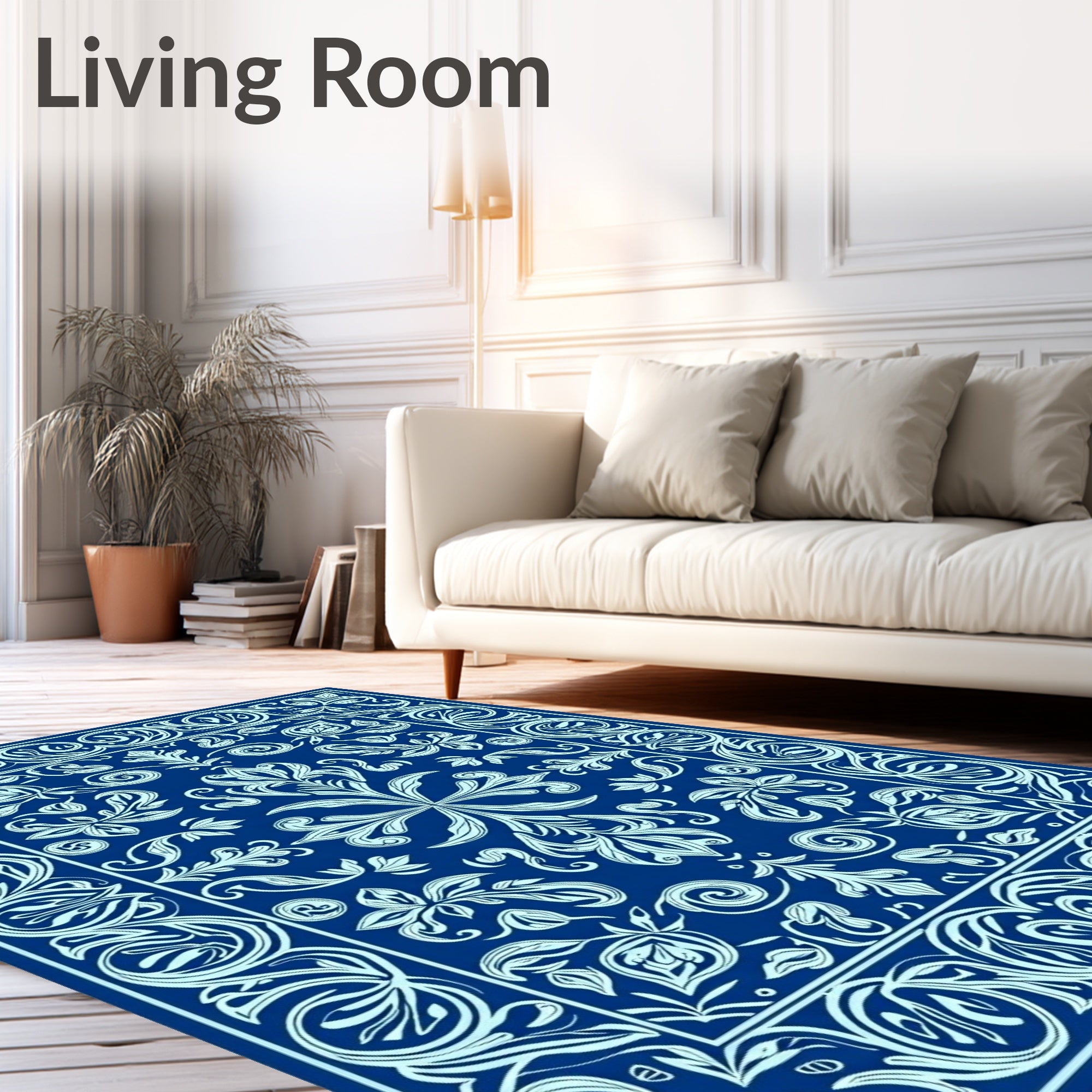 Elite Blue Floral Filigree Medallion Rug