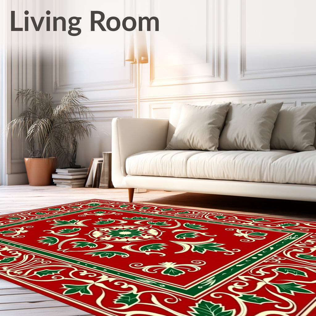 Crimson Green Floral Border Medallion Rug