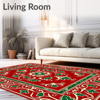 Crimson Green Floral Border Medallion Rug