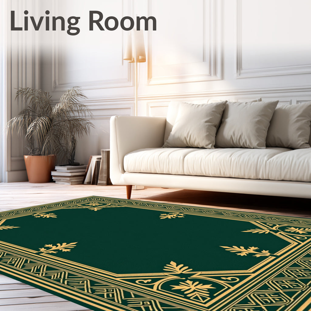 Emerald Golden Ornate Border Rug