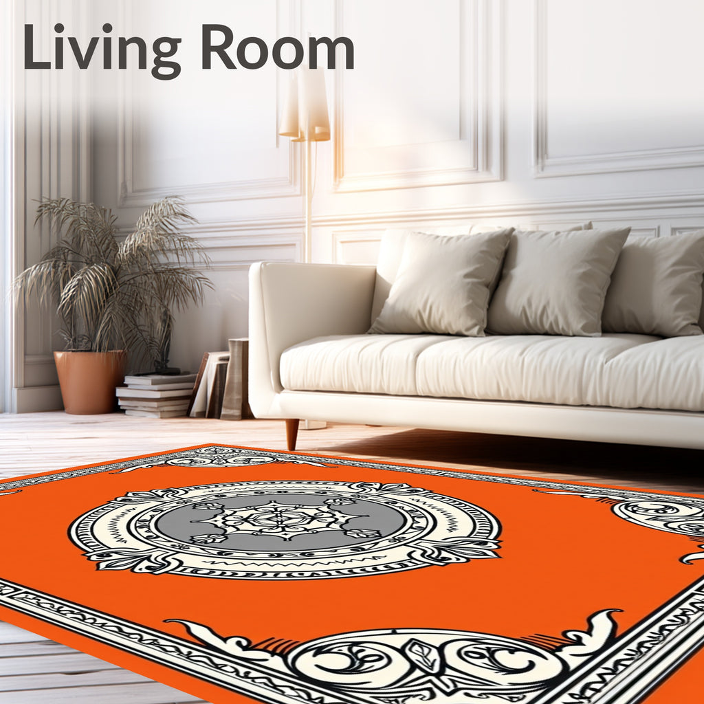 Orange Mandala Intricate Border Rug