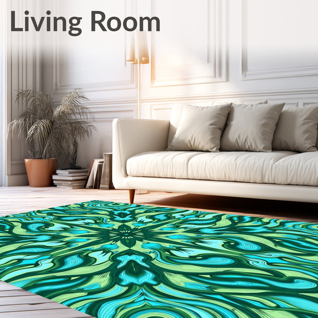 Deep Teal Emerald Swirls Medallion Rug