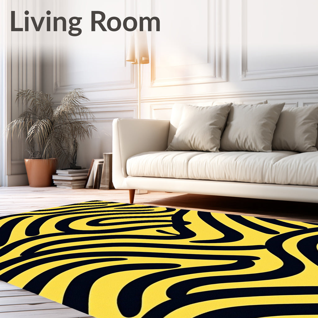 Bold Yellow Black Organic Waves Rug