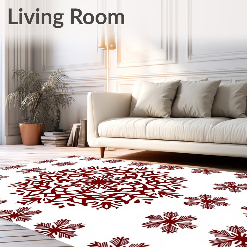 Crimson Snowflake Mandala Arrangement Rug