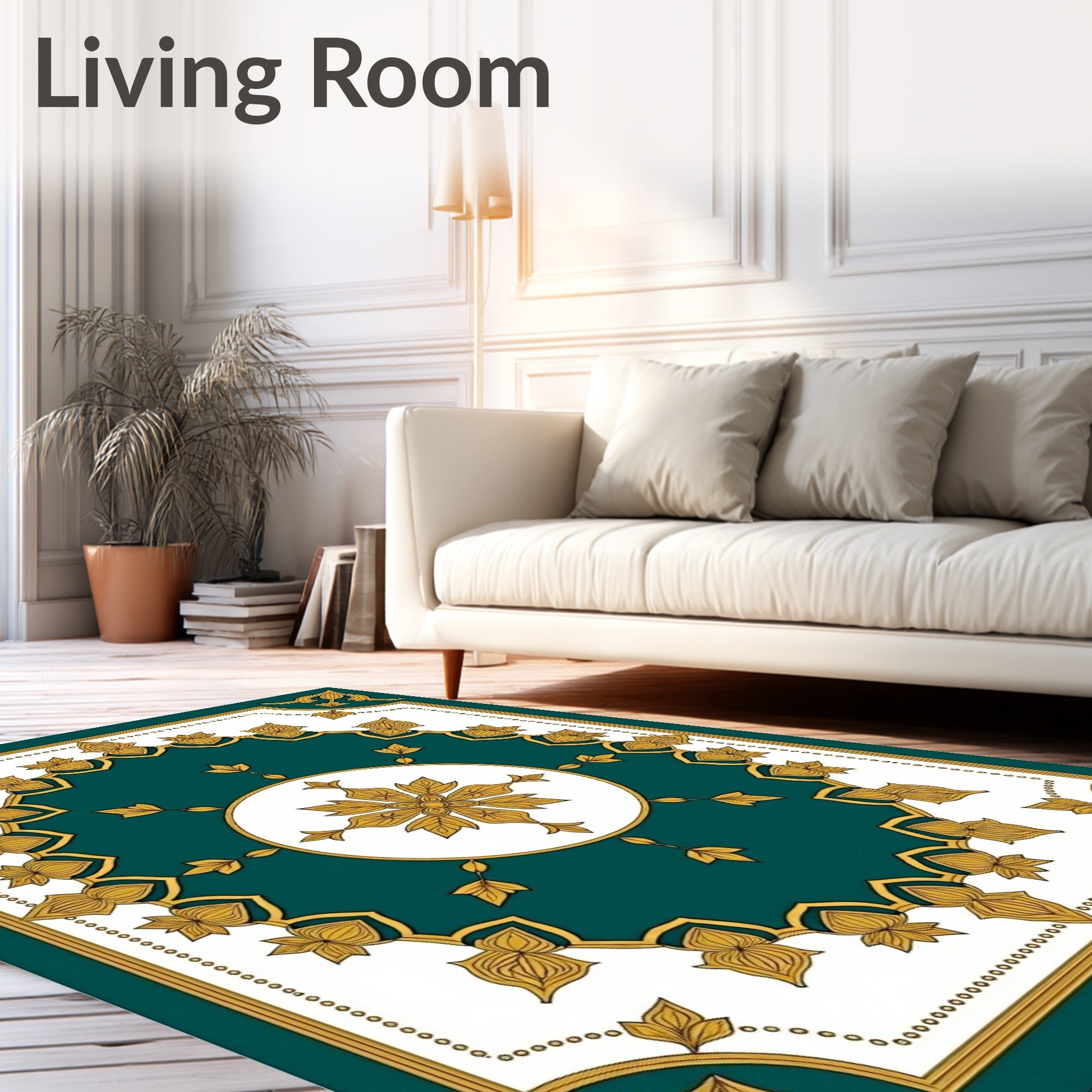 Teal Gold Medallion Floral Border Rug