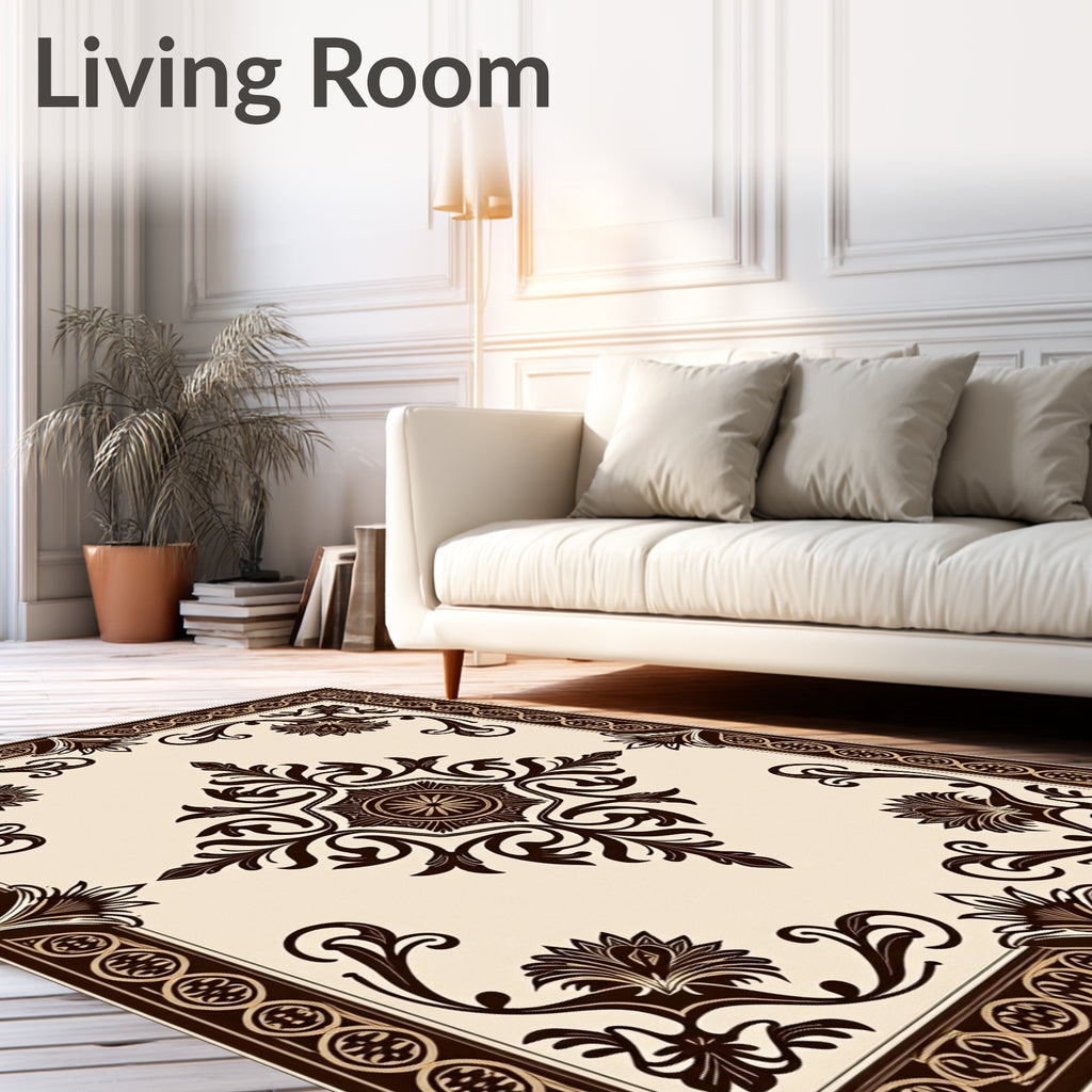 Elegant Brown Floral Medallion Border Rug