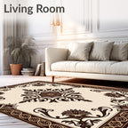 Elegant Brown Floral Medallion Border Rug