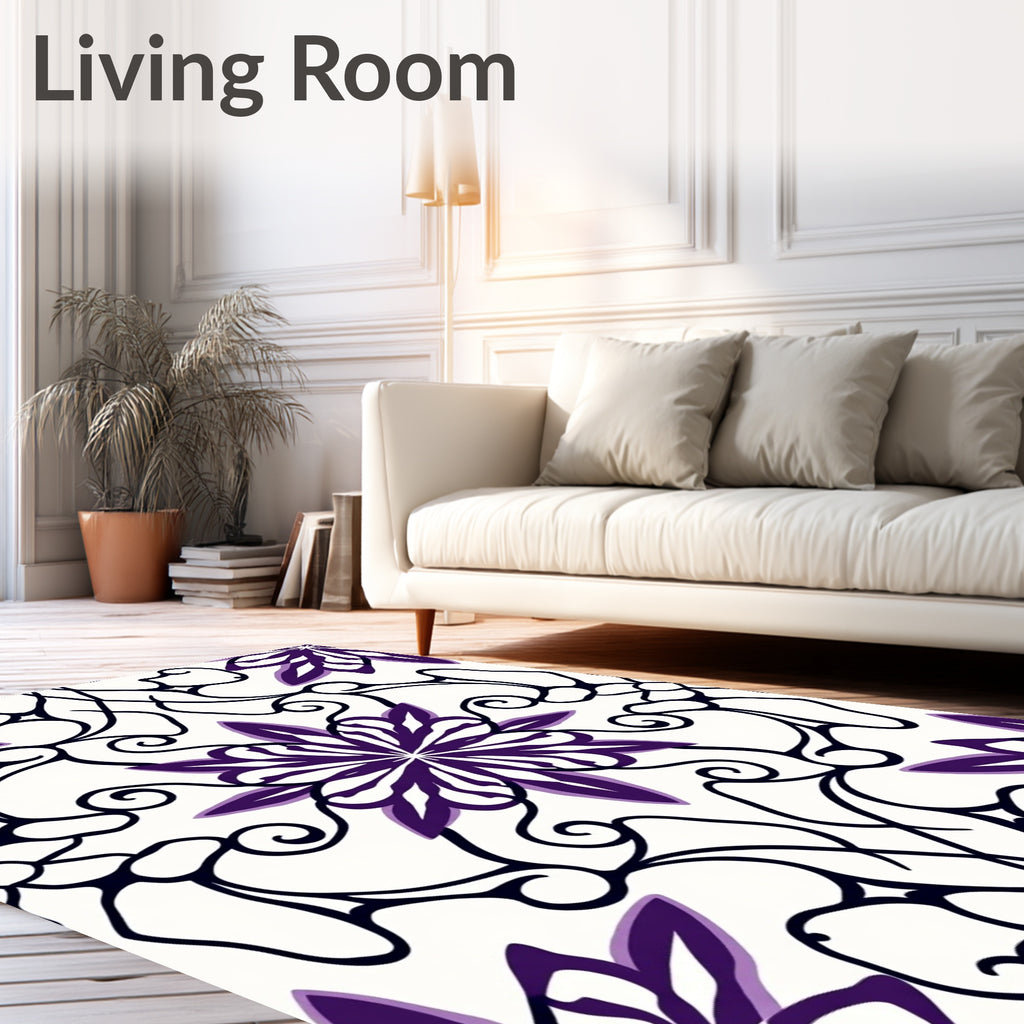 Deep Purple Floral Scrollwork Medallion Rug