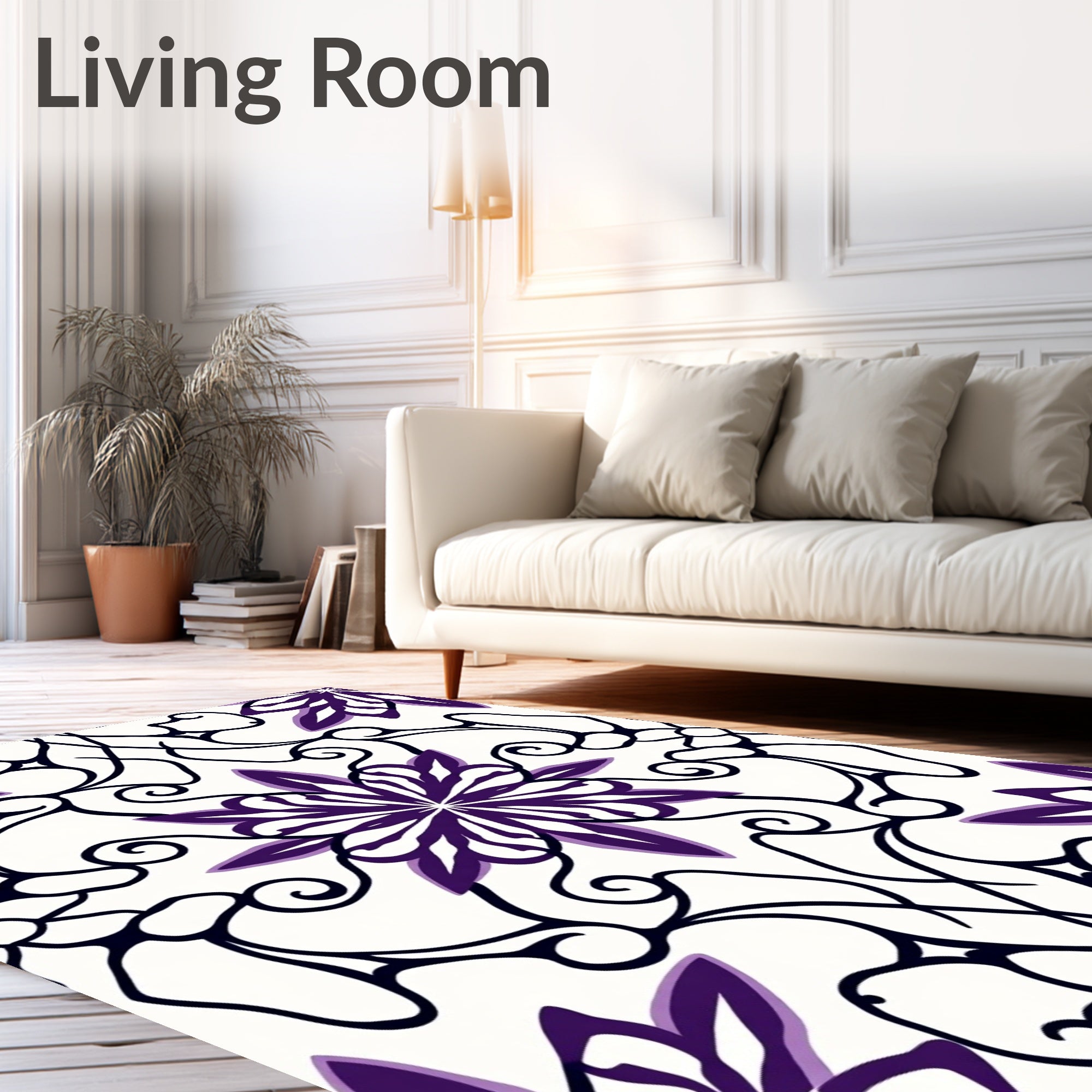 Deep Purple Floral Scrollwork Medallion Rug