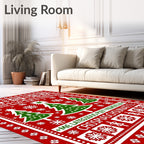 Red Green Christmas Trees Snowflakes Motif Rug