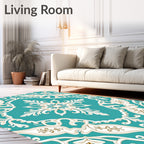 Aqua White Golden Acanthus Scroll Rug