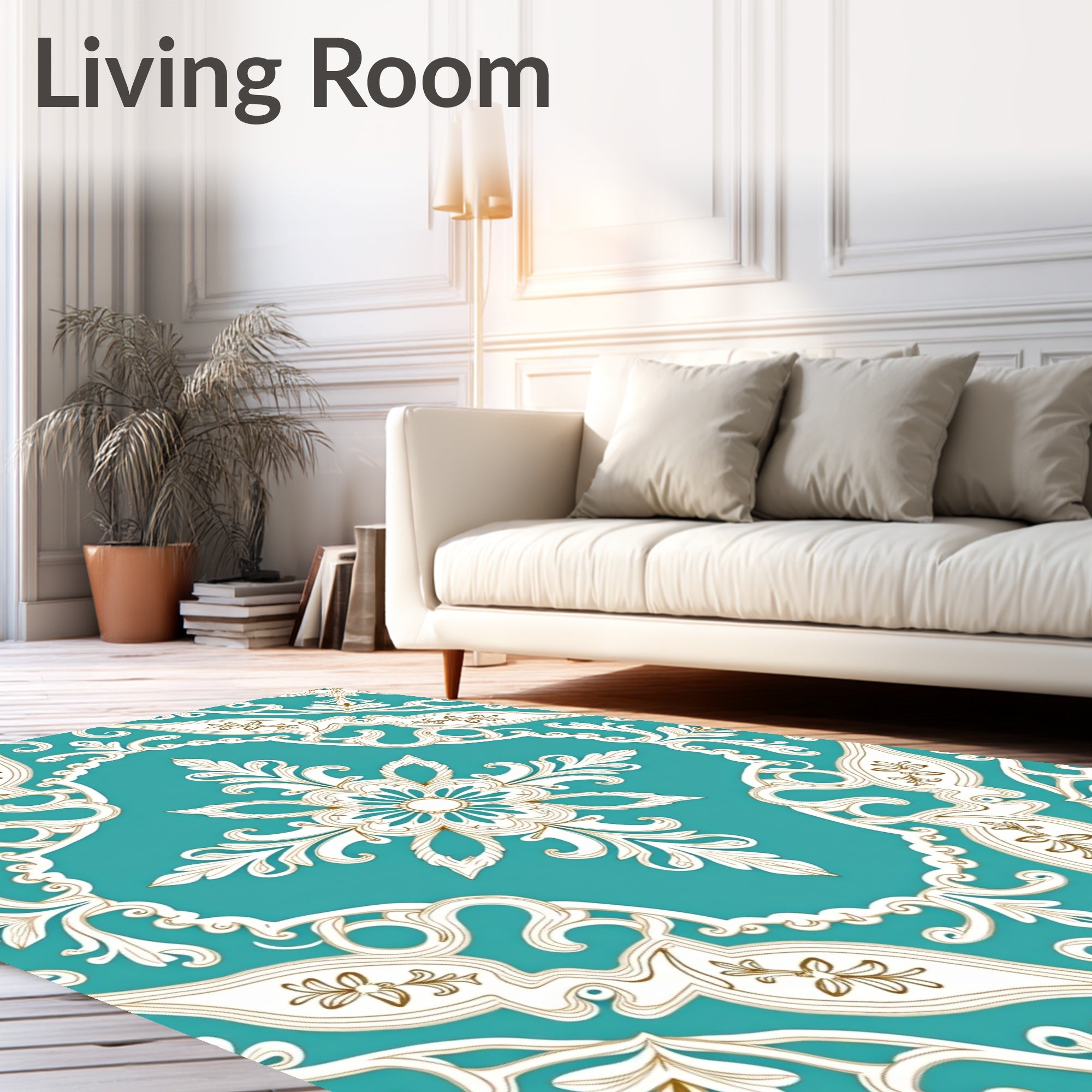 Aqua White Golden Acanthus Scroll Rug
