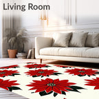 Vibrant Red Poinsettia Floral Rug