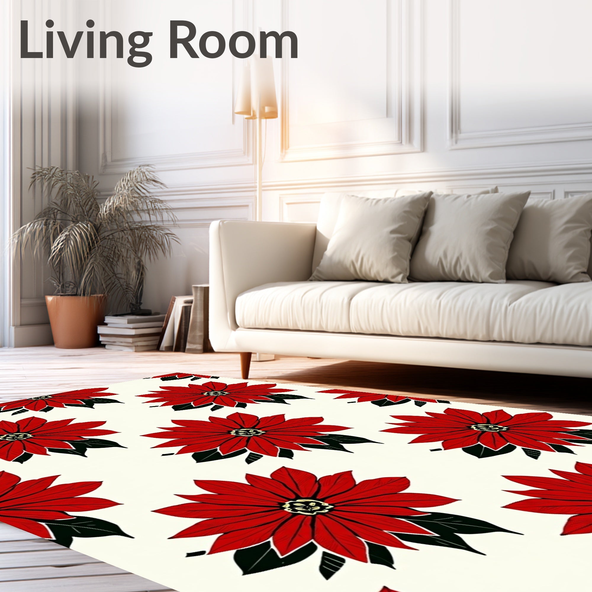 Vibrant Red Poinsettia Floral Rug